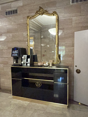 Dresser with coffee station at Land Bank Lofts in Columbia, SC